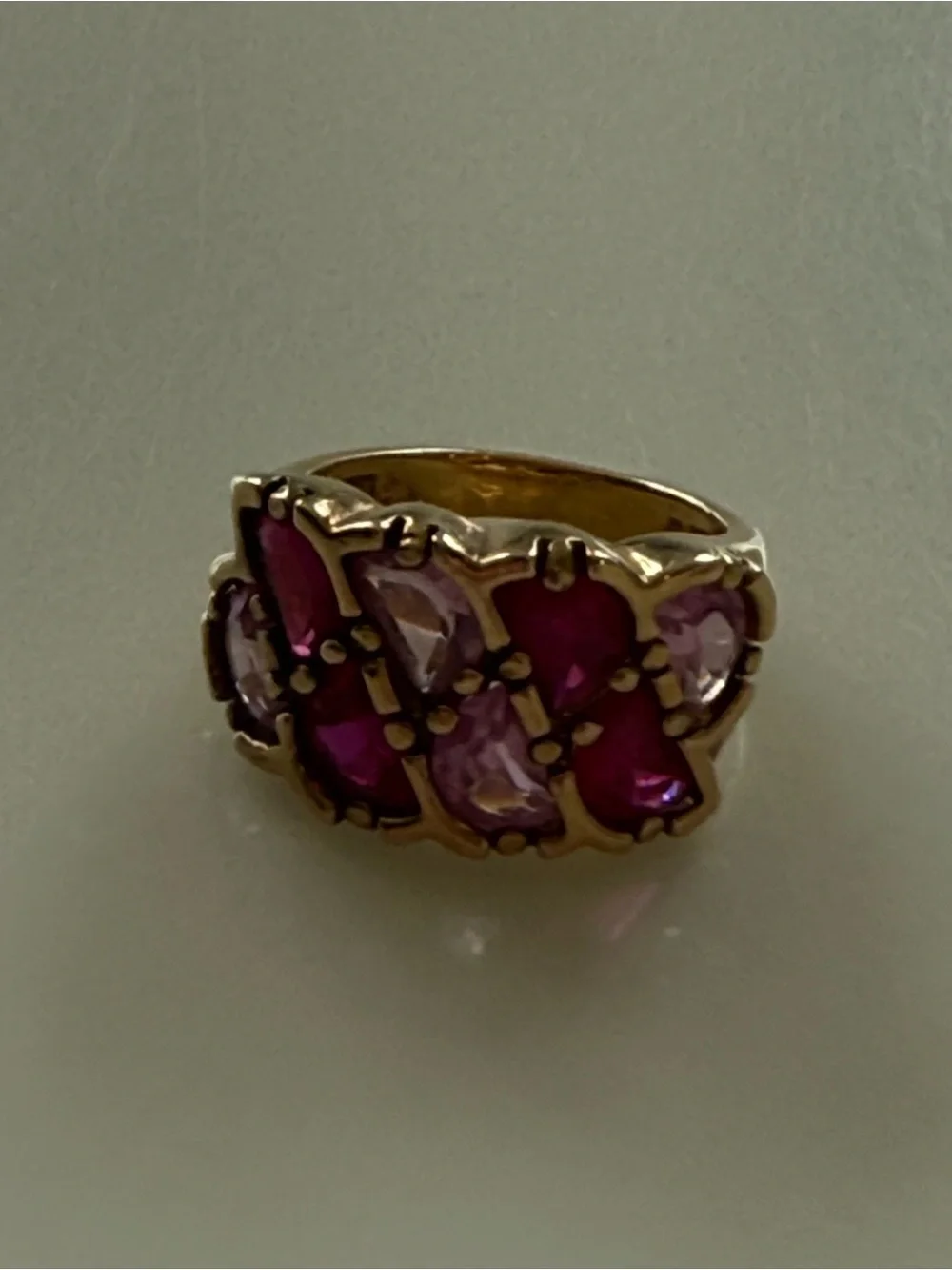 Vintage 925 Sterling Silver Gold Plated Pink Tourmaline Garnet Ring
